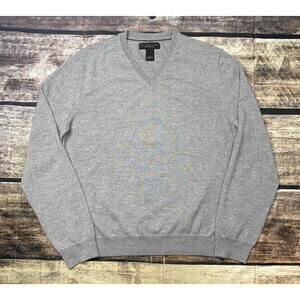 The Mens Store Bloomingdales Sweater Mens Large Merino Wool V-Neck Gray FLAW